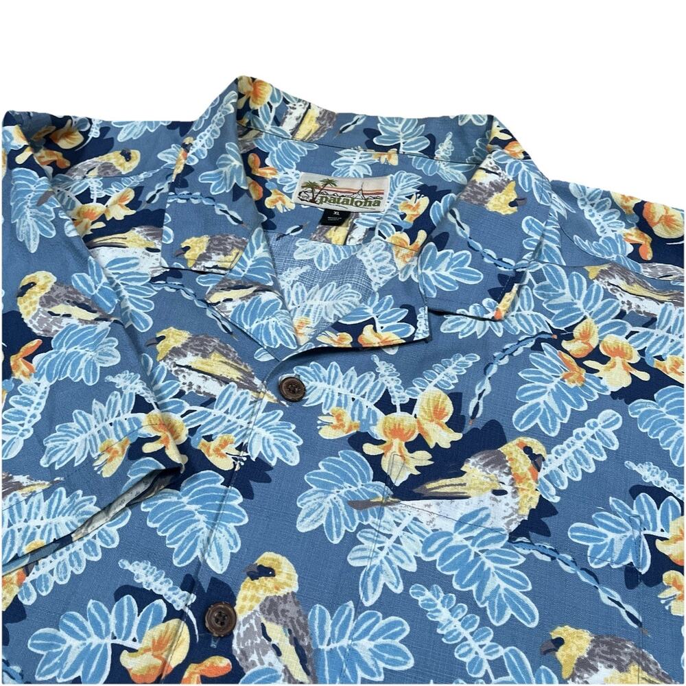 Pataloha Patagonia Men’s Aloha Bird Hawaiian Shirt‎ Blue Floral Size XL Vacation